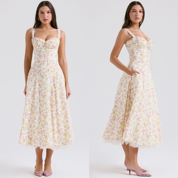 House of CB ‘Rosalee’ Ivory Meadow Print Cotton Bustier Sundress - Picture 3 of 5